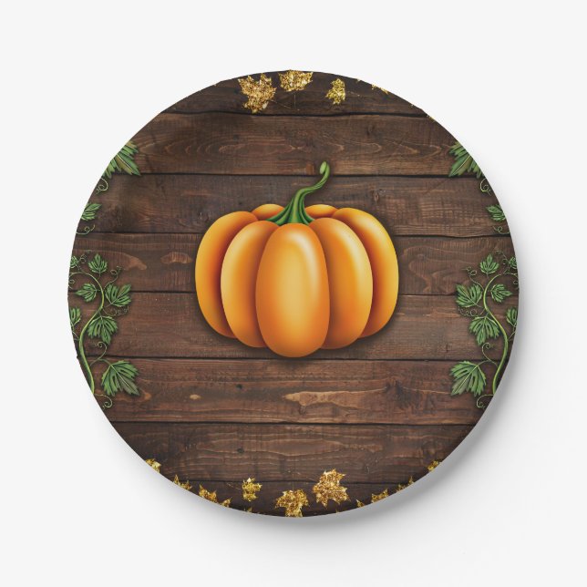 Prato De Papel Pumpkin Russo Dourado Ivy Autumn Country (Frente)