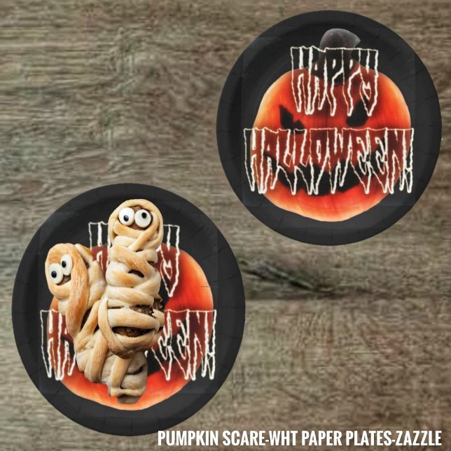 Prato De Papel Pumpkin Scare-Wht (Criador carregado)