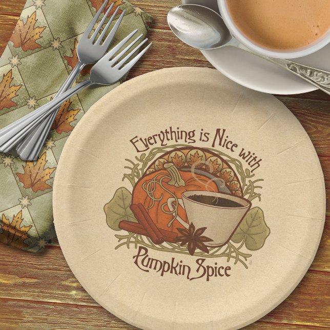 Prato De Papel Pumpkin Spice Coffee Party Placas (Pumpkin Spice Coffee Party Plates-Shown with the Coordinating Cloth Napkins from the Collection.)