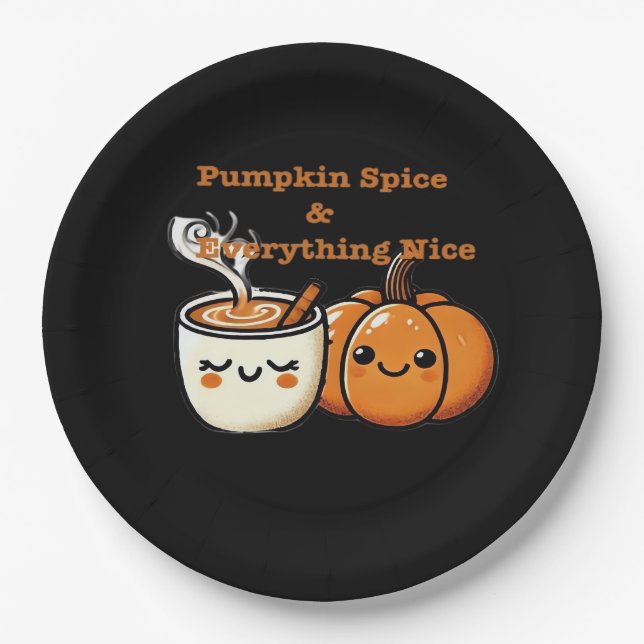 Prato De Papel Pumpkin Spice e Tudo Muito Bom - outono (Frente)