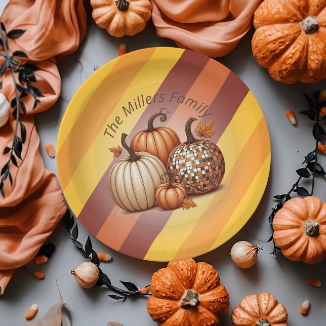 Prato De Papel Pumpkin Watercolor Padrão personalizado elegante (Pumpkin Watercolor Elegant personalized pattern Paper Plates)