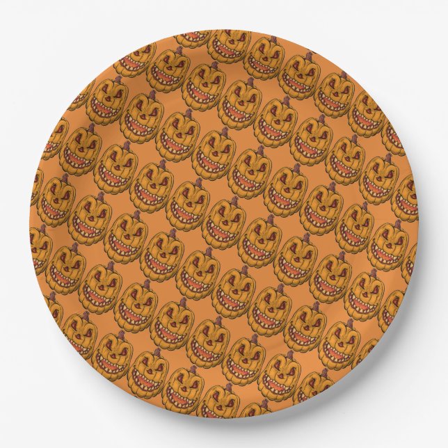 Prato De Papel Pumpkins assustador (Frente)