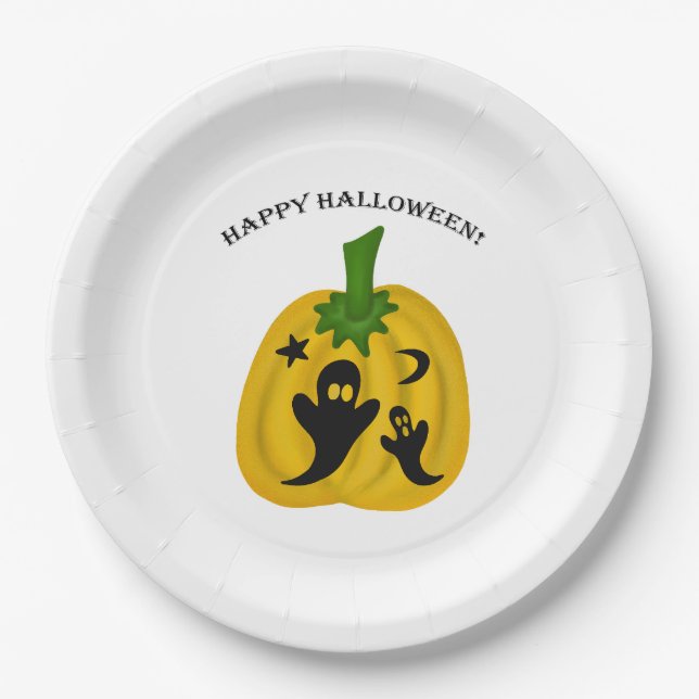 Prato De Papel Pumpkins e fantasmas (Frente)