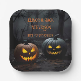 Prato De Papel Pumpkins festivo do Halloween e Padrão Floral