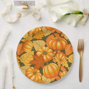 Prato De Papel Pumpkins Patterno do Halloween em Fall Season