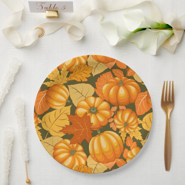 Prato De Papel Pumpkins Patterno do Halloween em Fall Season (Casamento)