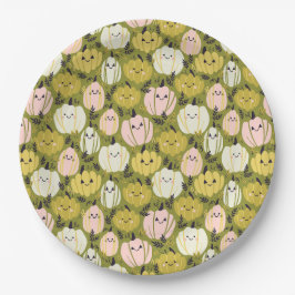 Prato De Papel Pumpkins rosa e verde