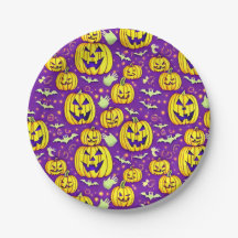 Pumpkins roxo e Bats Halloween