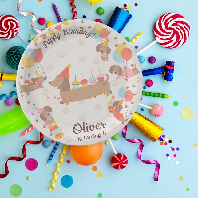 Prato De Papel Puppy Birthday Pawty Paper Plate (Criador carregado)