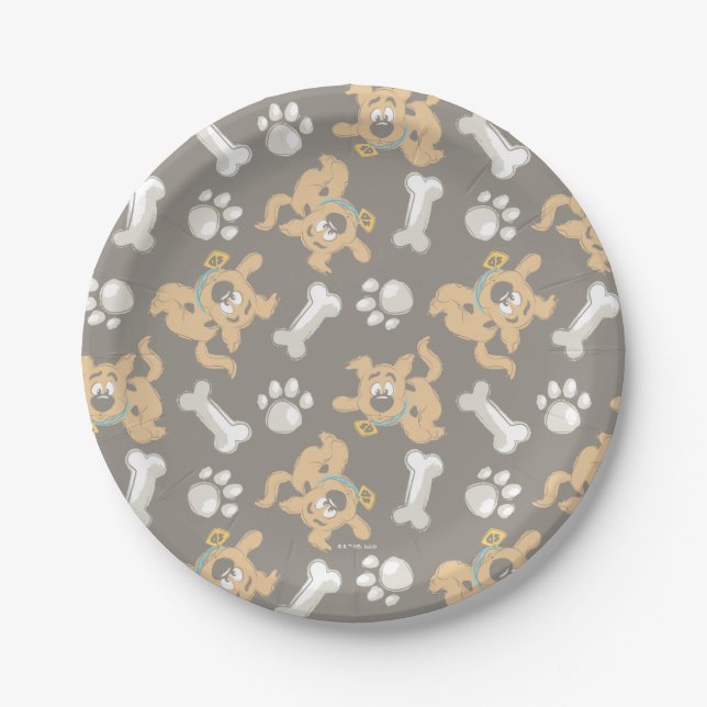 Prato De Papel Puppy Scooby-Doo Bone & Paw Print Patterno (Frente)
