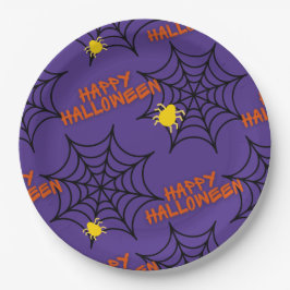 Prato De Papel Puro Happy Halloween Spider Web
