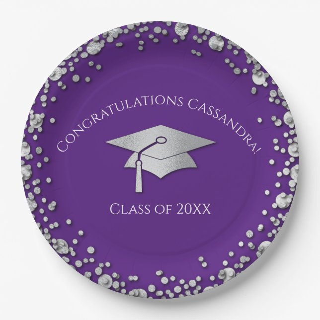 Prato De Papel Purple and Silver Graduation (Frente)