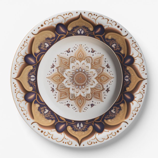 Prato De Papel Purple Boho Chic Porcelain China Design (Frente)
