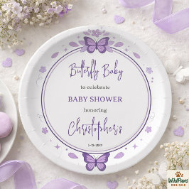 Prato De Papel Purple Butterfly Baby Girl Baby Shower 