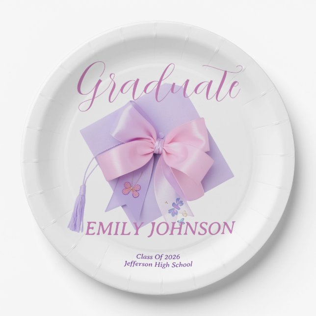 Prato De Papel Purple Cap Graduation Party Paper (Frente)