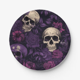 Prato De Papel Purple Floral Gótico Skull Halloween