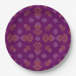 Prato De Papel Purple Minimal Tamil Kolam Pongal Design