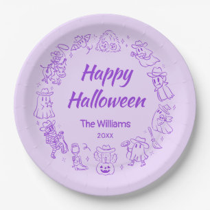 Prato De Papel Purple Quirky Halloween Desenhou Cowboy Feliz Hall