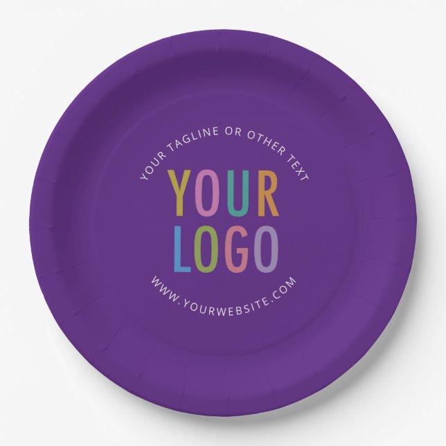 Prato De Papel Purple Round Paper Plates Business Logo Printed (Frente)