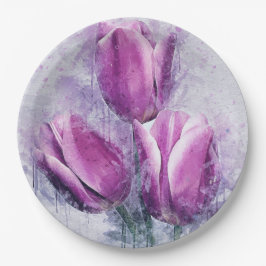 Prato De Papel Purple Tulips Paper Plates