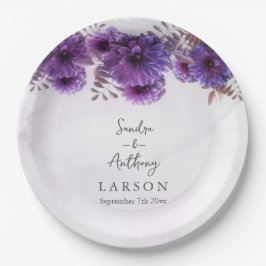 Prato De Papel Purple Watercolor Chrysanthemum Wedding