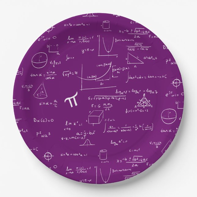 Prato De Papel Purple White Math Equations Graphics Graduation (Frente)