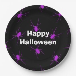 Prato De Papel Púrpura Aranha Feliz Festa de Halloween