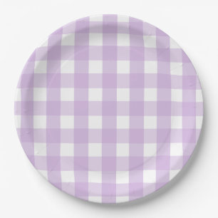 Prato De Papel Púrpura de Gingham Pastel