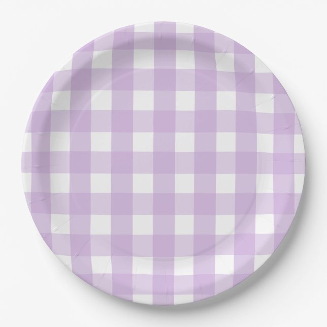 Prato De Papel Púrpura de Gingham Pastel (Frente)