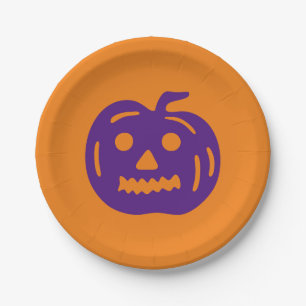 Prato De Papel Púrpura e laranja do Halloween ou borra assustado
