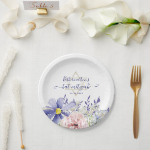 Prato De Papel Púrpura Elegante Púrpura Aquarela Floral Bat Mitzv