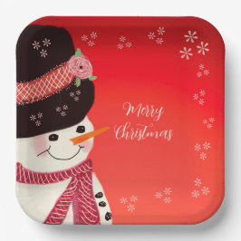 Prato De Papel Quadrado Personalizado de Bonito Snowman
