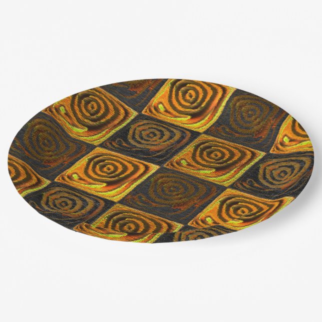 Prato De Papel quadrados amarelados e círculos em mosaico rústico (Inclinado)