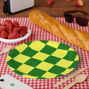 Prato De Papel Quadrados Amarelos e Verdes