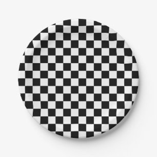 Prato De Papel Quadrados Checkered preto e branco