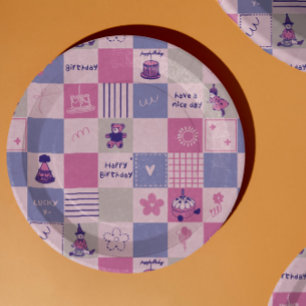 Prato De Papel Quadrados de Aniversário Fofos – Padrão Moderno Ro