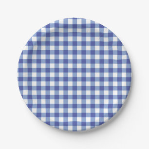 Prato De Papel Quadrados Xadrez Azul e Branco Gingham OZ Festa