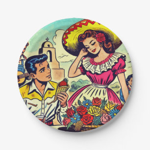 Prato De Papel Quadrinhos de Casal Amor Retro