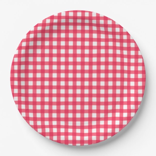 Prato De Papel Quadro de Controle de Gingham Vermelho e Branco (Frente)