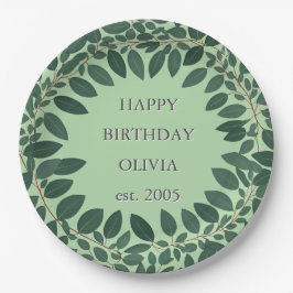 Prato De Papel Quadro de eucalipto de texto personalizado - verde