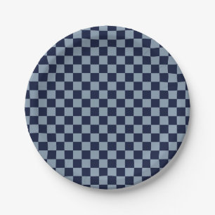 Prato De Papel Quadro de Verificação Azul Escuro e Azul Claro