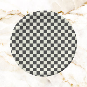 Prato De Papel Quadro de verificação branco apagado e preto