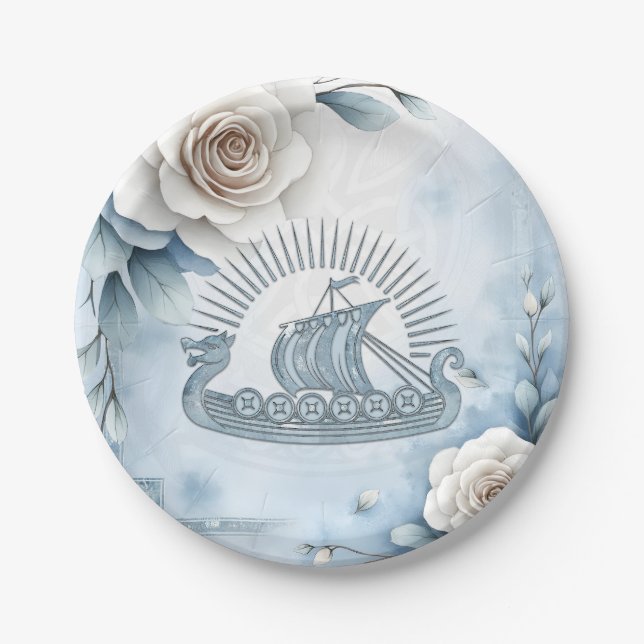 Prato De Papel Quadro Floral com Rosa e Design Celta. (Frente)