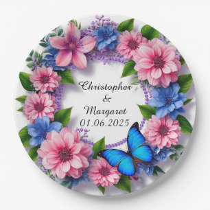 Prato De Papel Quadro Floral de Casamento com Flores Coloridas