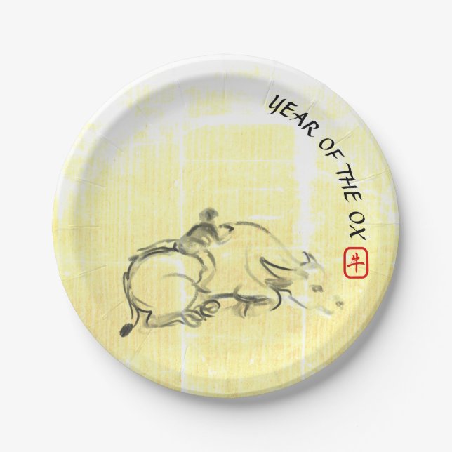 Prato De Papel Quadro original Água Búfalo Criança Ox Ano PP (Frente)