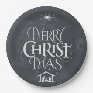 Prato De Papel Quadro religioso da caligrafia do Feliz Natal