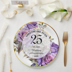 Prato De Papel Qualquer Aniversário de Casamento (25) de Rosas de