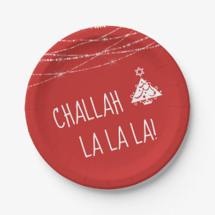 Prato De Papel Qualquer Challah Cinho La Chrismukkah Vermelha