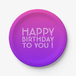 Prato De Papel Qualquer Nome Editável Feliz Aniversário Rosa Roxo
