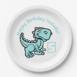 Prato De Papel Qualquer Teal T Rex Dinossauro de Idade Aniversári